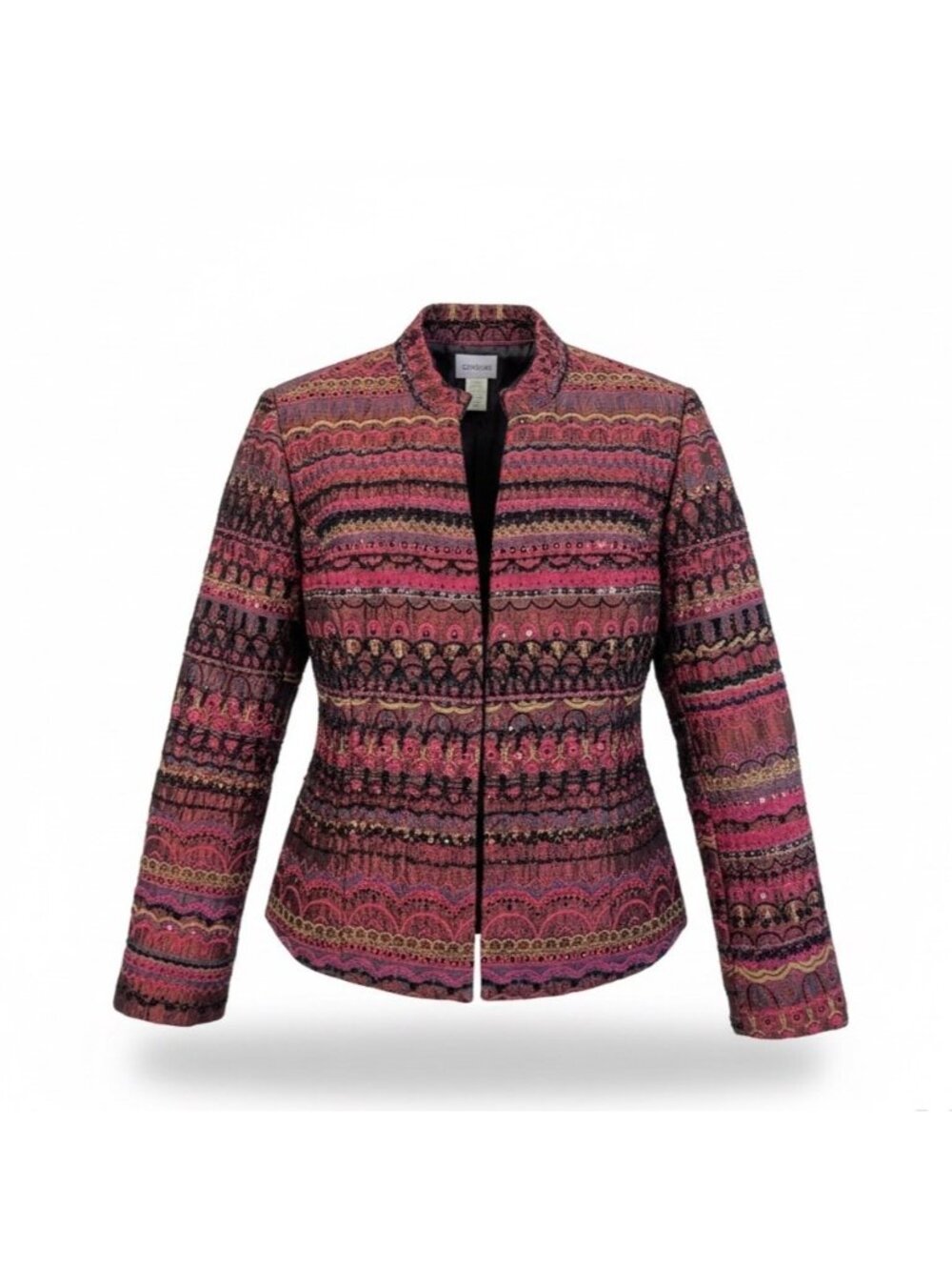 Chicos Womens Pink & Black Patterned Edanas LS Jacket Stylish Size 1